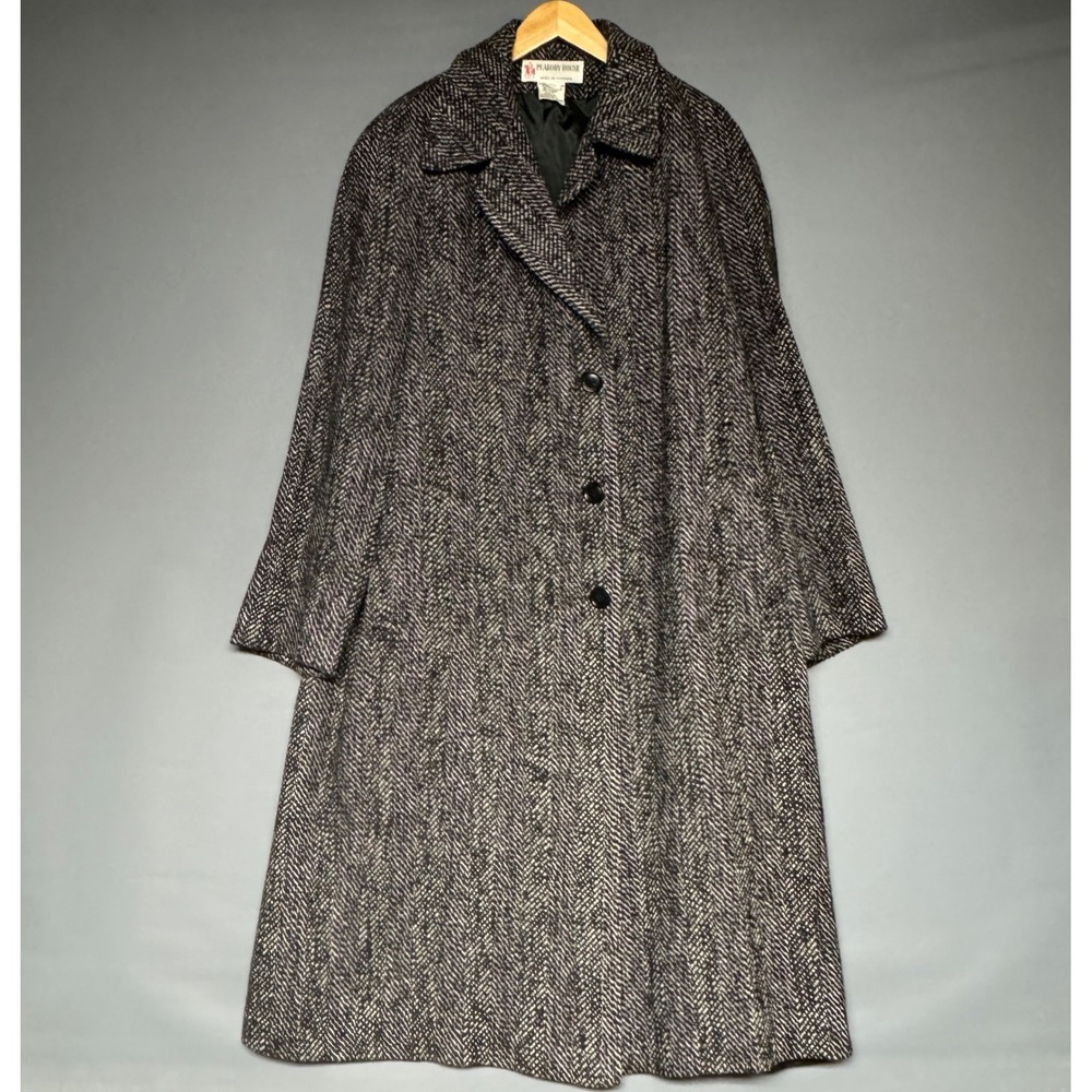 Peabody House  Vintage Herringbone Wool Blend Long Coat Size 9/10 Black White